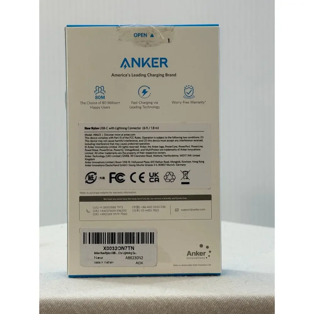 Anker A8623 New Nylon USB-C to Lightning Cable 6ft MFi Certified